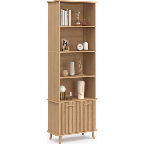 Idmarket – Bibliothèque 4 niveaux avec placard – Dimensions 60 x 30 x 170 cm – Panneaux de particules bois – Design moderne effet lattes (1/5)