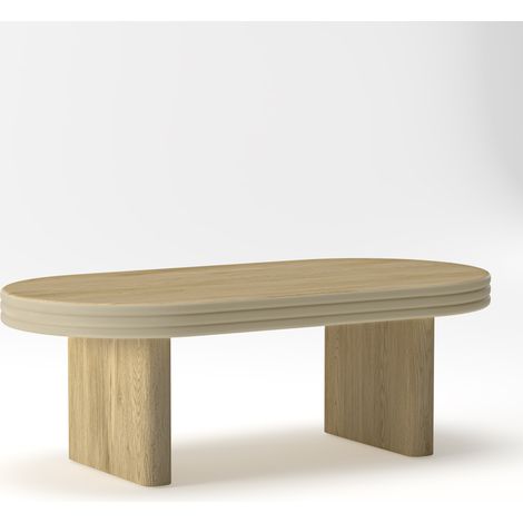 Table basse ovale en bois naturel 120x60x41,5 cm style milieu du siècle (1/5)
