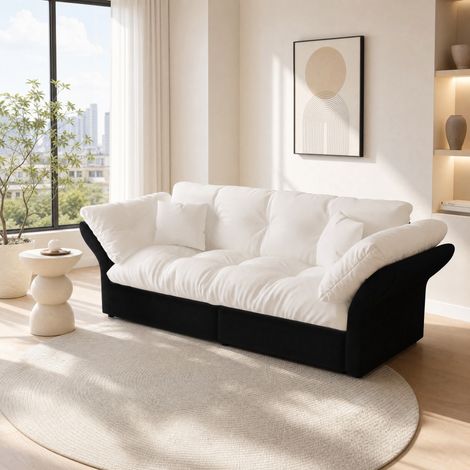 Sofá cama de 2 plazas de terciopelo beige 190x85x91 cm, modular para salón (1/5)