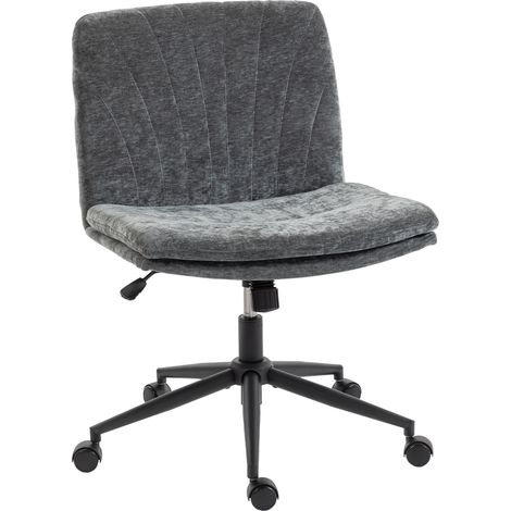 HOMCOM silla de oficina piernas cruzadas con asiento ancho, ruedas, altura ajustable, giratoria, función basculante, tapizada chenilla, 62x67x83-93 cm