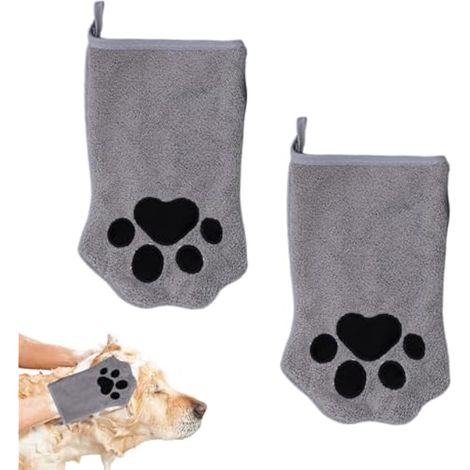 1 paire de gants de toilette pour animaux de compagnie - Gants de bain en microfibre - Pour sécher la fourrure de chien ou de chat le bain (1/4)