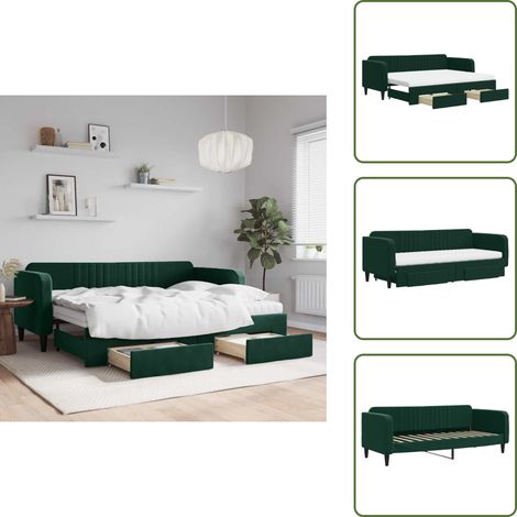 Doppelbett - vidaXL Tagesbett Ausziehbar mit Schubladen Dunkelgrün 80x200 cm Samt - Schubladenbett (1/5)