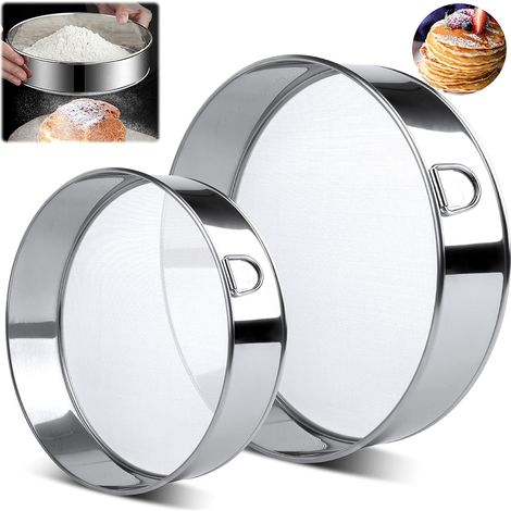 Tamis de Farine Acier Inoxydable, 2 Pièces 15CM & 20CM Tamis de Pâtisserie Maille Fine, Tamis de Cuisine Professionne pour Farine, Sucre, Gâteaux (1/5)