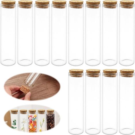 Lot de 30 tubes à essai en verre transparent plat de 22 x 100 mm avec bouchons en liège, pour plantes, expériences scientifiques, sels de bain et bonbons. (1/5)