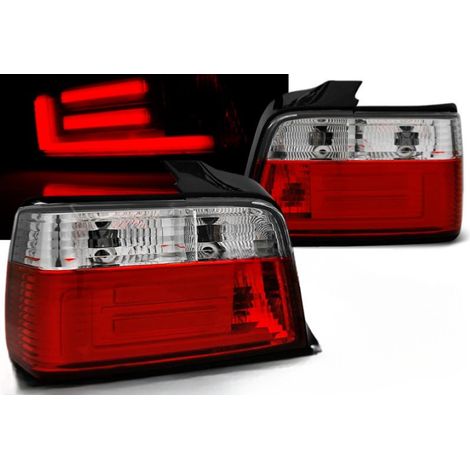 Paire de feux arriere BMW serie 3 E36 berline de 12/1990 a 08/1999 LED BAR rouge et blanc (1/4)