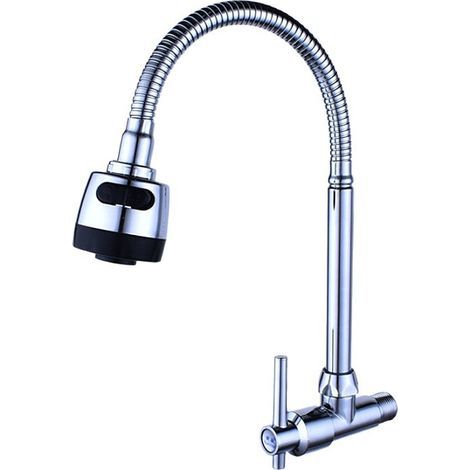 Robinet mural universel pivotant — Robinet de cuisine horizontal en acier inoxydable (eau froide uniquement) (1/4)