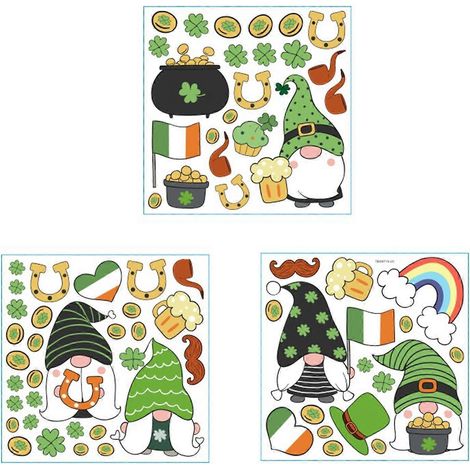 Autocollants pour fenêtre pour la Saint-Patrick, motif trèfle nain, autocollant mural statique (1/4)