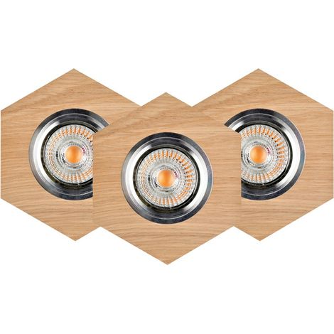 Lot de 3 Plafonnier encastrable en Chène Huilé Hexagone Bois 10 cm VITAR (1/2)