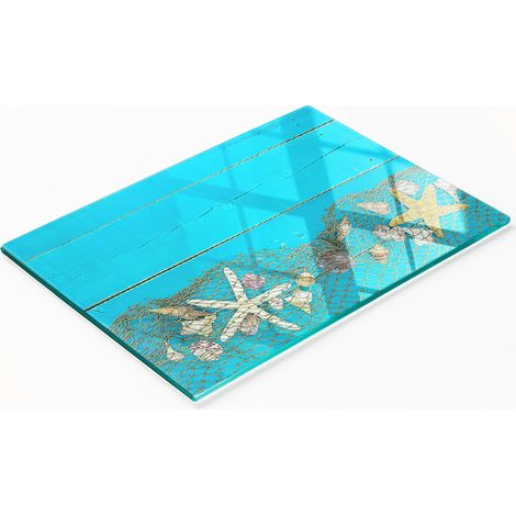 Tabla de cortar de cristal para cocina con estampado de estrellas de mar, 80x52 cm. (1/5)