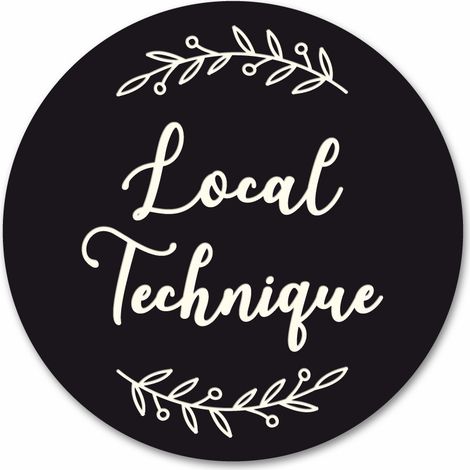 Plaque de Porte Autocollante PVC Gravé Noir Blanc Ronde.-  - Local Technique (1/5)