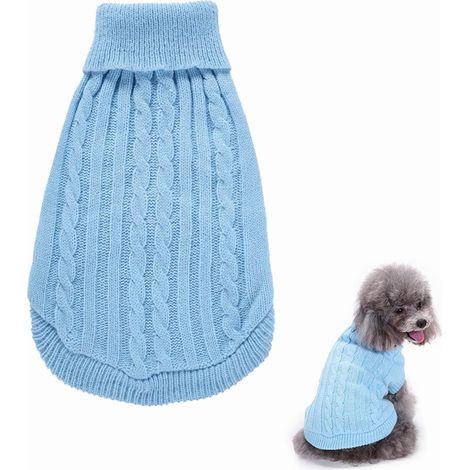 Pull en Tricot à Capuche pour Chien, Jumper Pull Chiot Sweater à Capuche, Tricot Crochet d'Hiver pour Moyen Grand Chien et Chat, Bleu, Medium (1/3)