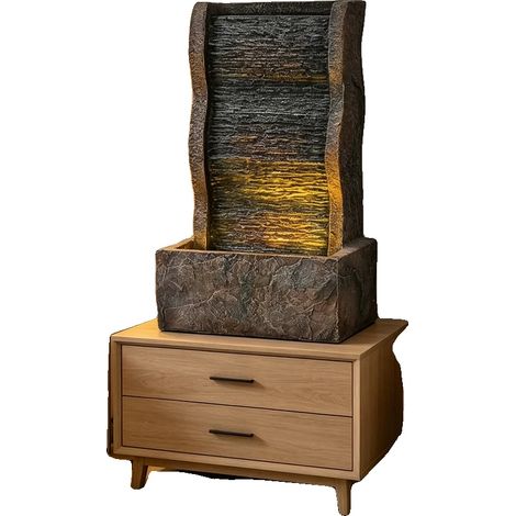 Fontana da interno, alta 49,5 cm, realizzata in poliresina, con pompa inclusa e funzione luce, ideale per la decorazione di interni. (1/5)