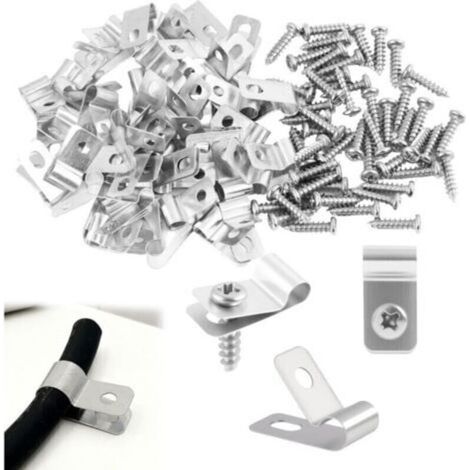 19x10mm 100 pièces de Pinces de Fixation pour Clôtures en Acier Inoxydable, Attaches Grillage Rigide avec Vis pour Fixation Murale Grillage Rigide sur Poteau, Pinces de Fixation pour (1/4)