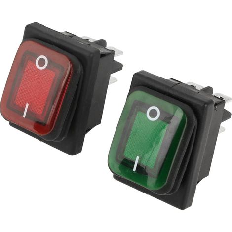 4 x 220 V Rocker Switch ON-OFF DPST 4-Pin Waterproof Stop Switch with Indicator Light Red Green (1/5)