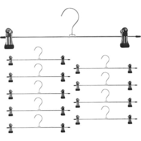Lot de 10 cintres métalliques pour pantalons, jeans, chaussettes et jupes, avec pinces antidérapantes et 2 supports publicitaires. (1/5)