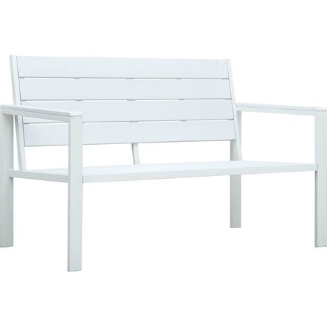 Banc de jardin Banquette de Jardin - Mobilier de jardin 120 cm PEHD Blanc Aspect de bois BV251868 - BonneVie (1/5)