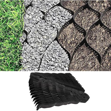 Lot de 5 grilles de gravier en polyéthylène haute densité de 3 m - Style compact - Noir - Pour serre, terrasse, pelouse, abri de jardin, pente, allée, parking, jardin (1/5)
