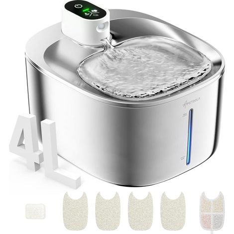 Fontaine a Eau Chat INOX sans Fil en Acier, 4L Fontaine pour Chat avec Capteur Automatique, Ultra Silencieux avec Batterie 4000 mAh, FS10pro (1/5)