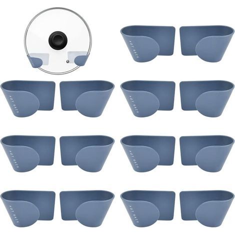 8 Pack Pot Lid Holder Adhesive Lid Holder Self-Adhesive Pot Lid Hanger Pot Lid Holder Wall Mounted Pot Lid Holder Lid Holder (Blue)