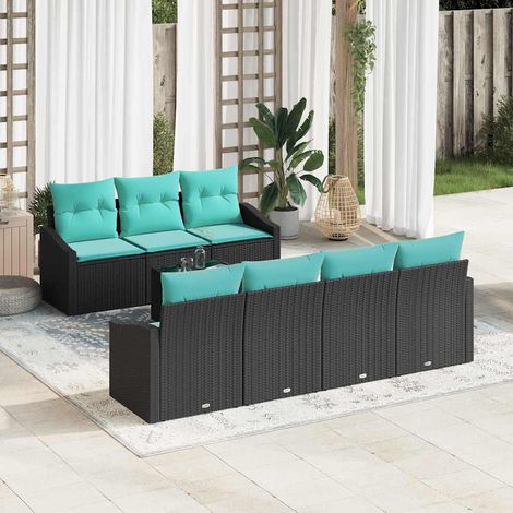 vidaXL Ensemble de Canapés 8 pcs Noir et turquoise polyrotin (1/5)