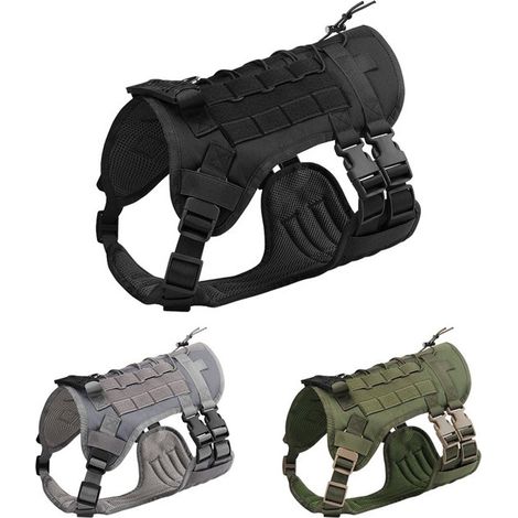 Harnais tactique pour chien de service, ajustable et robuste, conforme aux normes militaires, pour l'entraînement et les activités de plein air (Noir, L) (1/5)