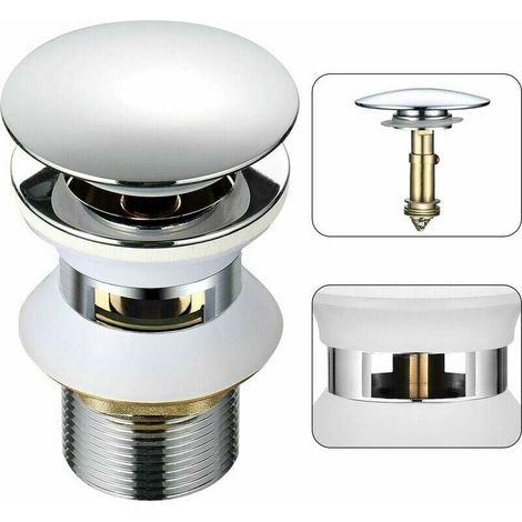 Bouchon D Évacuation Pour Lavabo Avec Débordement - Mécanisme À Pression Automatique - Laiton Chromé - 32 mm (1/5)