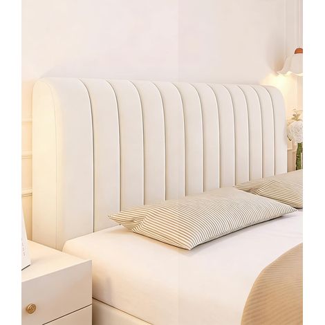 Housse Tete De Lit 200 cm, Élastique Housse De Tete De Lit Antitaches, Beige Houssen De Protection De Tête Lavable, Extensible Headboard Cover Removable (1/5)
