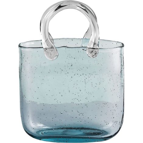 Vase en Verre Transparent à Bulles avec Anse Bleu pour Décoration Écologique en Hydroponie