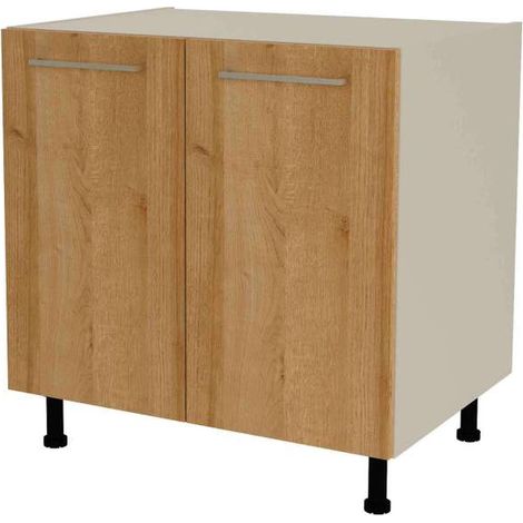 Mueble de cocina bajo con 2 puertas en gris cream y roble vega. 85 cm(alto)80 cm(ancho)60 cm(largo)