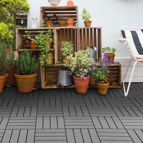 Terrassenfliesen – 9er-Set – Klicksystem, sehr einfache Verlegung – Kleine Kunststofffliesen in schwarzer Holzoptik (1/5)