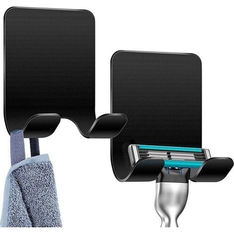 2 PièCes Support De Rasoir Douche, Crochet Autocollant Support De Rasoir Douche Crochet AdhéSif En Acier Inoxydable, Salle De Bain Et Cuisine Porte-Serviette Sans Percer Noir (1/4)