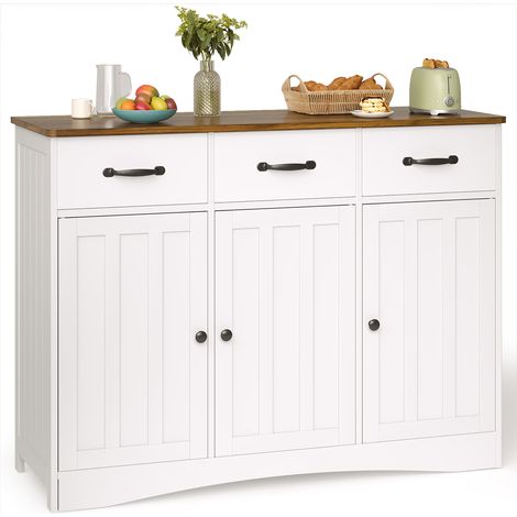 Buffet de Cuisine Bealife Meuble de Rangement pour Salle à Manger avec 3 Tiroirs 3 Portes et 3 Étagères Réglables pour Salon 108 x 39 x 81 cm Vintage (1/5)