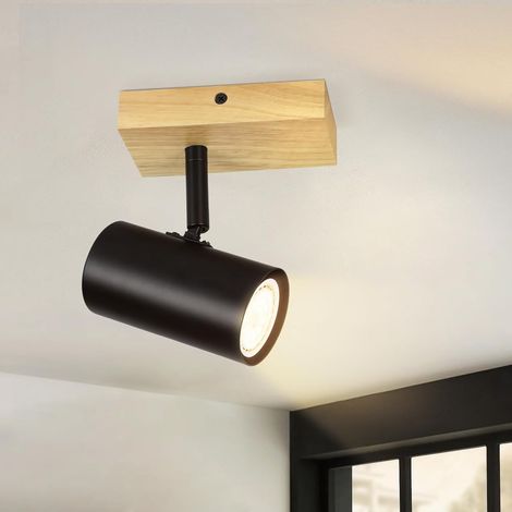 GBLY Deckenstrahler 1 Flammig Deckenleuchte Holz - Deckenlampe Flur Schwarz Metall Modern GU10 350°Deckenspot Drehbar für Wohnzimmer Schlafzimmer Küche,Ohne Leuchtmittel Max.40W 2ER