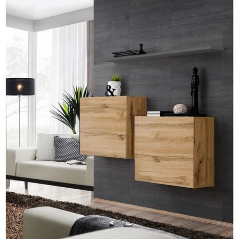 Commode - Switch SB I - 2 vitrines carrées - 1 étagère - Bois et graphite - Modèle 1 - Livraison gratuite