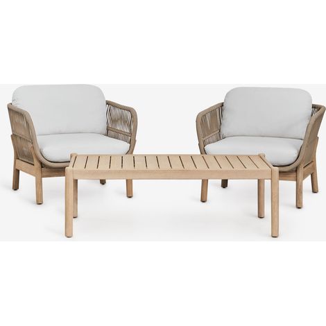 Set da giardino con 2 poltrone e tavolino in legno di acacia e corda intrecciata Karvia SKLUM             (1/5)