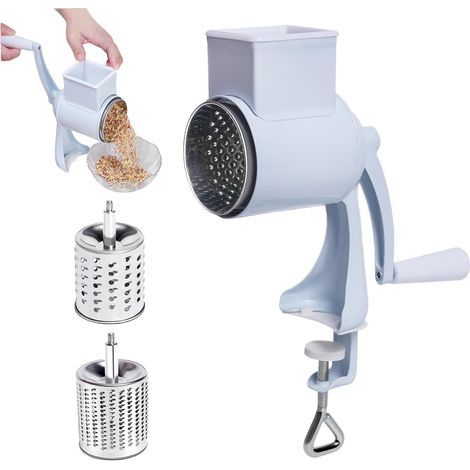 Broyeur à noix manuel – Râpe à fromage rotative à manivelle – Broyeur multifonctionnel pour fruits secs – Tasseur à cacahuètes – Broyeur pour toutes les noix, noix de Grenoble, noix de pécan – Double (1/5)