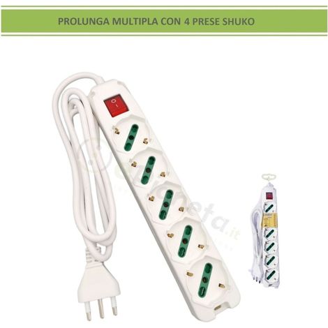 ADATTATORE MULTIPRESA BIPASSO 10/16A 2P+T CON 5 USCITE E INTERRUTTORE ON-OFF - SOLUZIONE COMPATTA PER ALIMENTARE FINO A 5 DISPOSITIVI (1/5)
