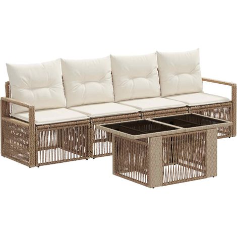 Conjunto de sofás de jardín 5 uds. Beige y blanco crema vidaXL (1/5)