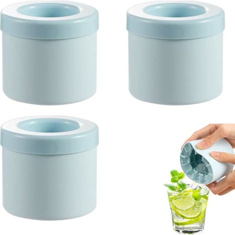 Bandeja cilíndrica de silicona de 3 piezas para cubitos de hielo, Mini cubitera, Produce 60 cubitos de hielo, Fácil de desmoldar, etc, Azul (1/5)