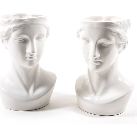 Statua decorativa "Lucrezia" testa porta vaso da giardino in ceramica bianca h 28 cm