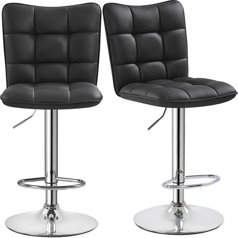 Yaheetech – Lot de 2 tabourets de bar en similicuir noir – Hauteur réglable 62,5-83 cm – Assise pivotante 360° – Socle métallique galvanisé