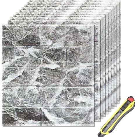 10 Pièces Papier Peint Brique 3D Panneau Mural Adhésif Papier Peint Adhesif Stickers Murale Décoradif Dalle PVC Adhesive Murale pour Salle De Bain Balcon Cuisine, 35  38.5cm (1/5)