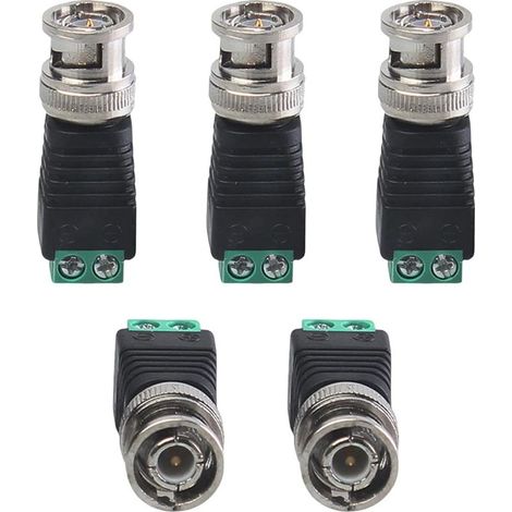 Lot de 5 connecteurs BNC sans soudure - Bloc de raccordement vidéo à 2 broches - Pour caméra de surveillance CCTV, DVR, TV vidéo (1/5)