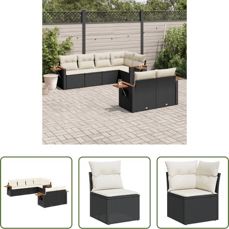 vidaXL Canapé en résine - Salon de jardin 7 pcs avec coussins noir résine tressée (1/5)