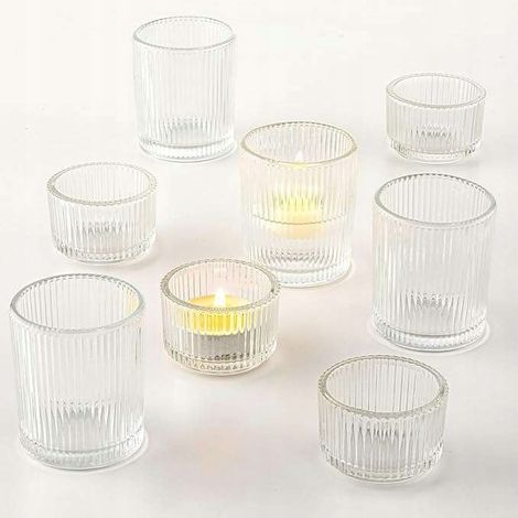 Portacandele in vetro per lumini, set da 6, trasparenti, decorativi (1/2)
