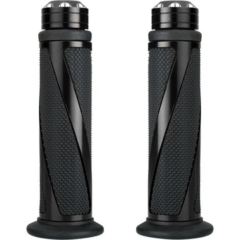 Poignées de guidon universelles en métal et caoutchouc, forme sergé, pour guidon de 22 mm (7/8"), motos sportives et de route. (1/5)