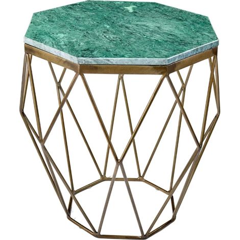 Tavolino basso NEXORA 50 cm in marmo verde e metallo dorato design geometrico