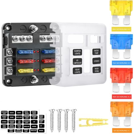 6 x 12V Car Fuse Box Fuse Box 12 Waterproof Fuse Block with LED Display Negative Positive for Car DC 12V/24V Car Truck Boat (1/5)