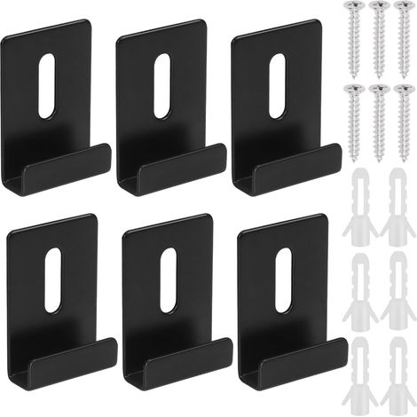 Lot de 6 clips de miroir en métal noir avec vis, kit de clips de suspension à large canal, clips de fixation lourds pour miroir mural, sans cadre (1/5)