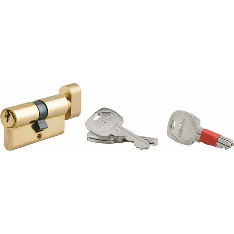Cylindre de serrure à bouton modifiable 30x30mm – Anti-arrachement et anti-perçage – Laiton – 5 goupilles – 2 jeux de clés (3 clés chacun) - 30bx30mm (1/2)